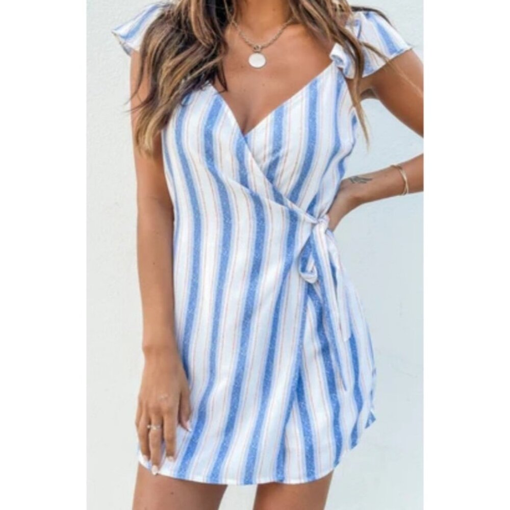Pink Lily Blue Striped Romper 2XL